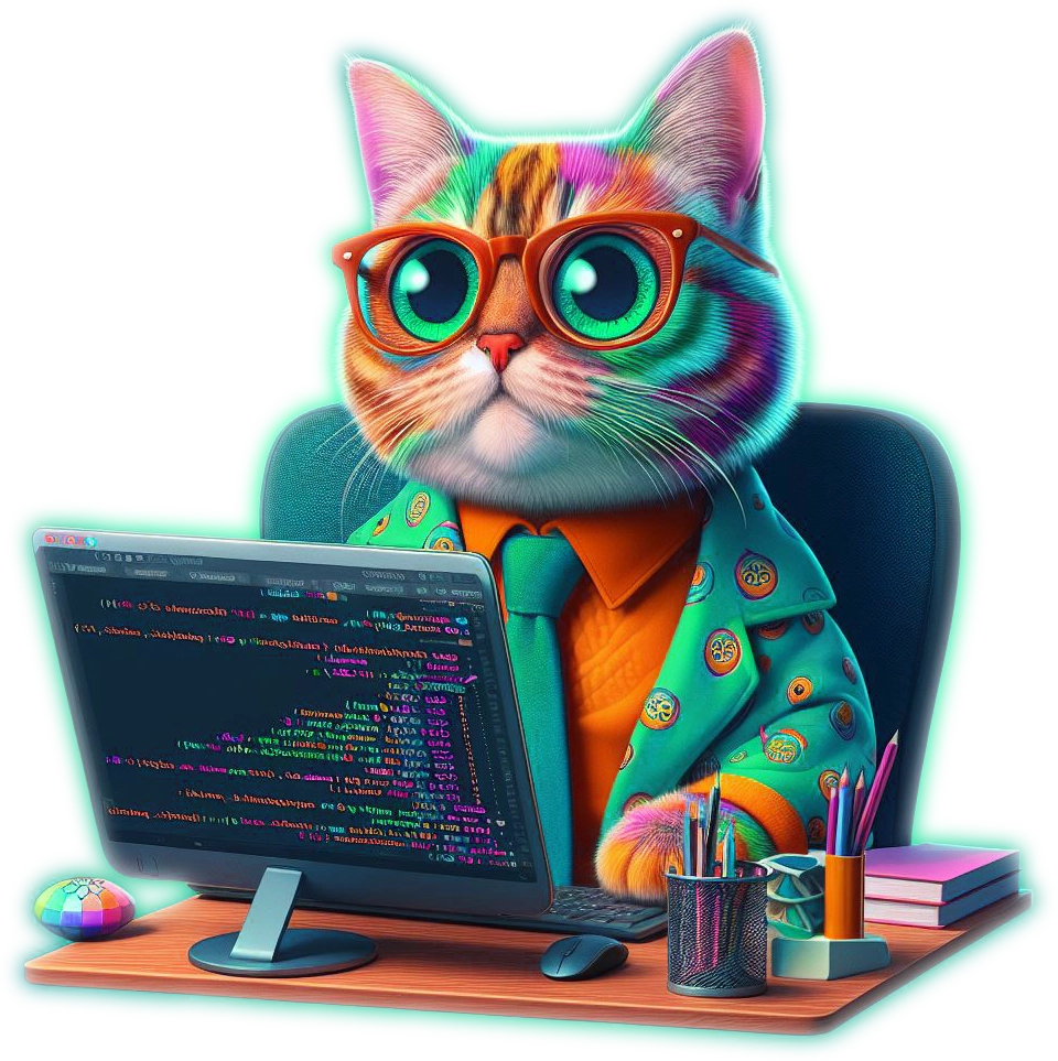 A phychedelic cat learns to code.