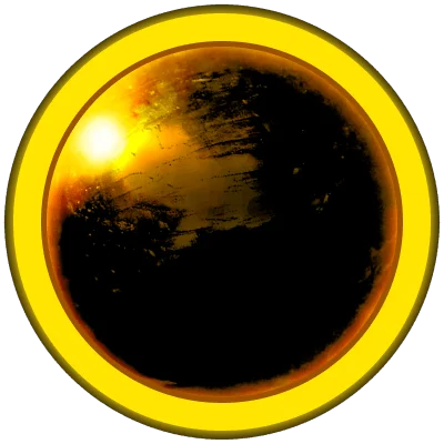 a dark sphere with a yellow and orange border