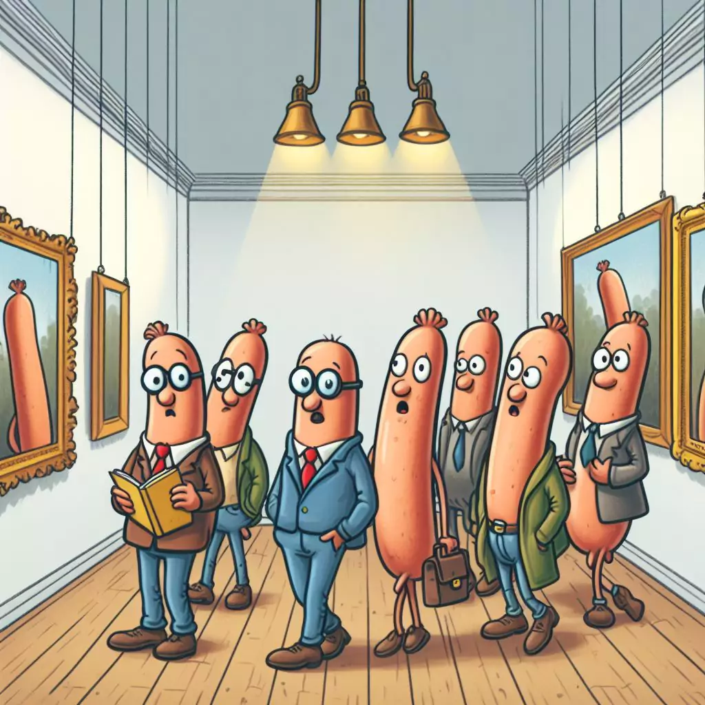 a group of sausages at an art gallery