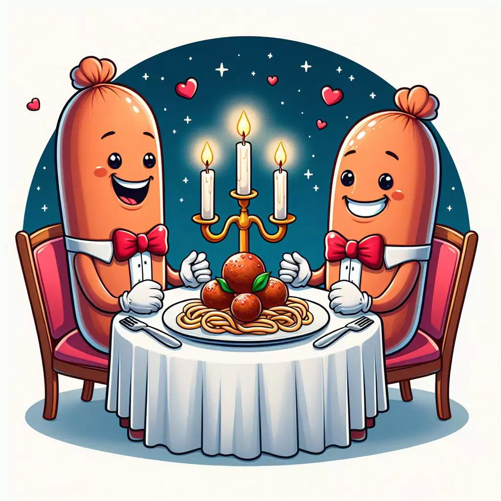 sausages having dinner