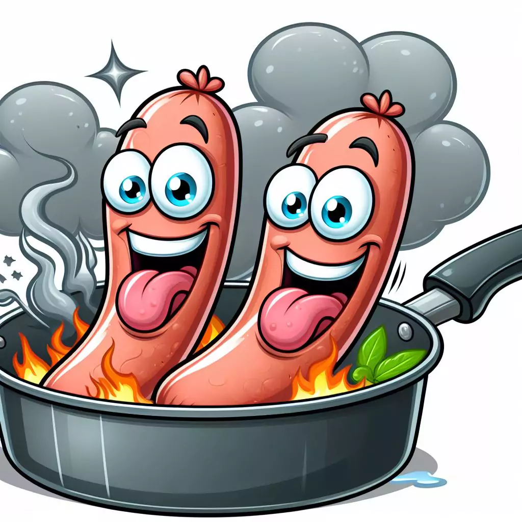 sausages sizzling in the pan