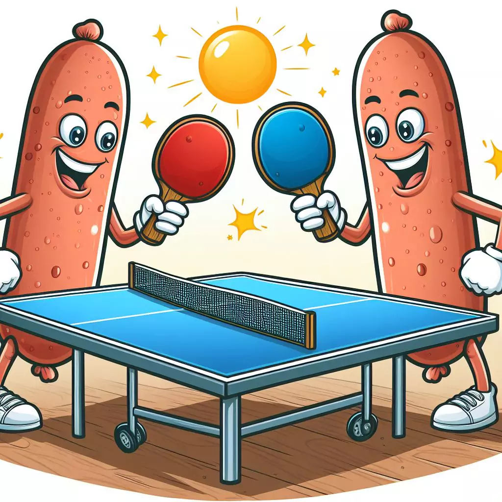 two sausages playing table tennis